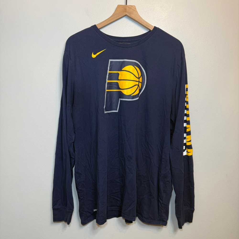 Nike Indiana Pacers NBA Dri-FIT Long Sleeve Shirt Men's XXL Navy Graphic Tee